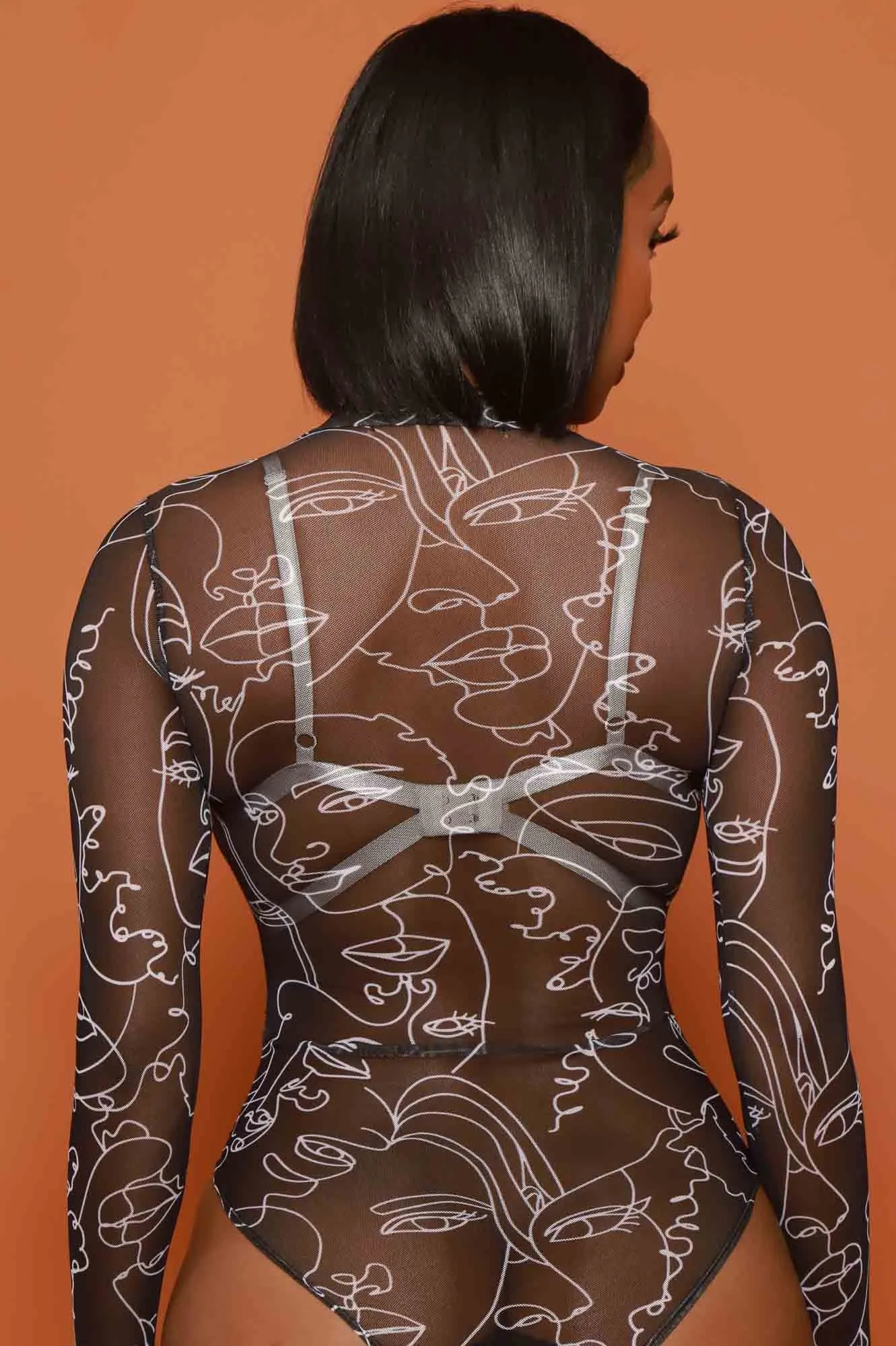 Share My Life Graphic Print Mesh Bodysuit - Black sold by Swankaposh product image thumbnail 3