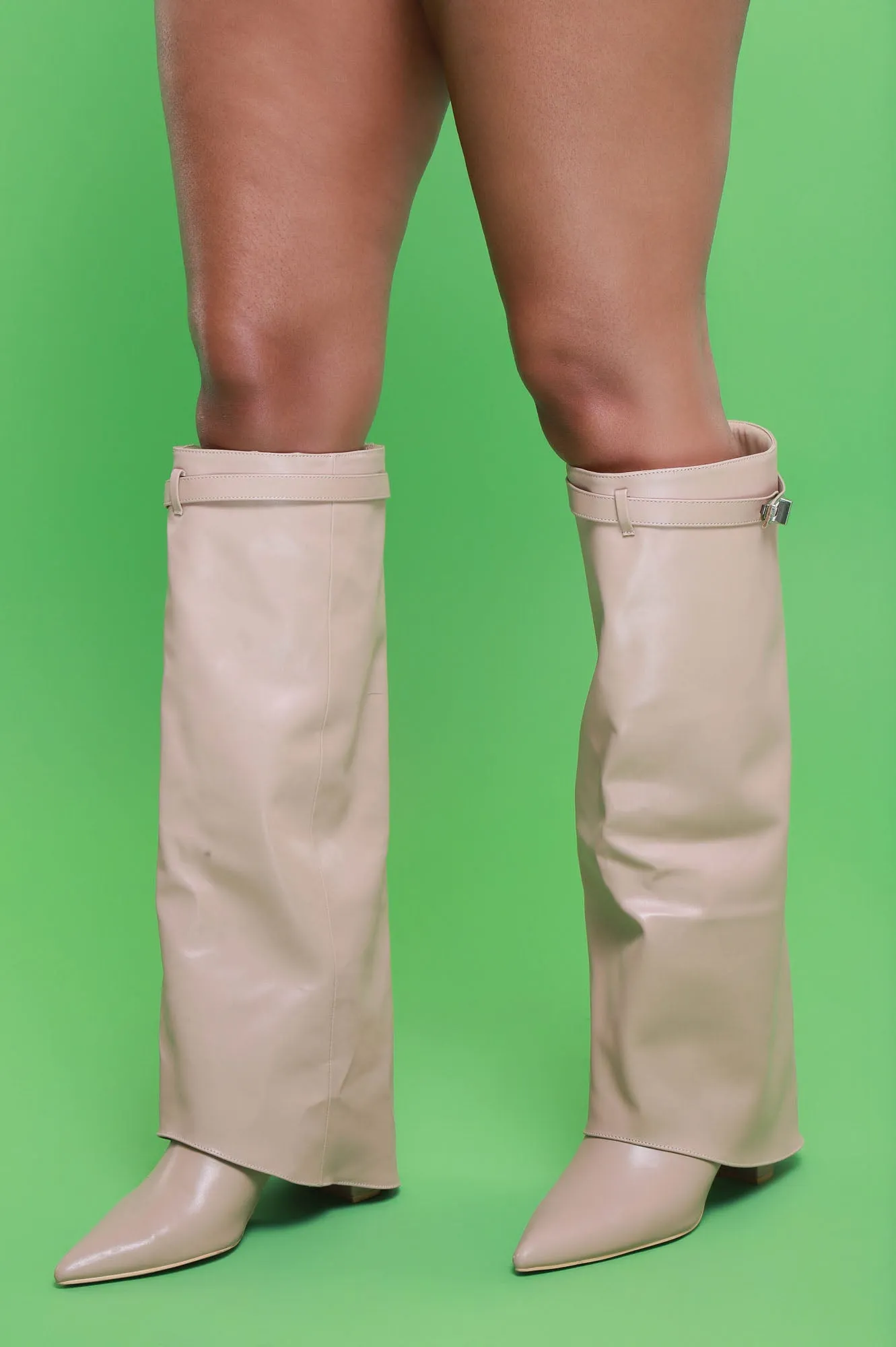 Bet On It Faux Leather Foldover Boots - Beige sold by Swankaposh product image thumbnail 3