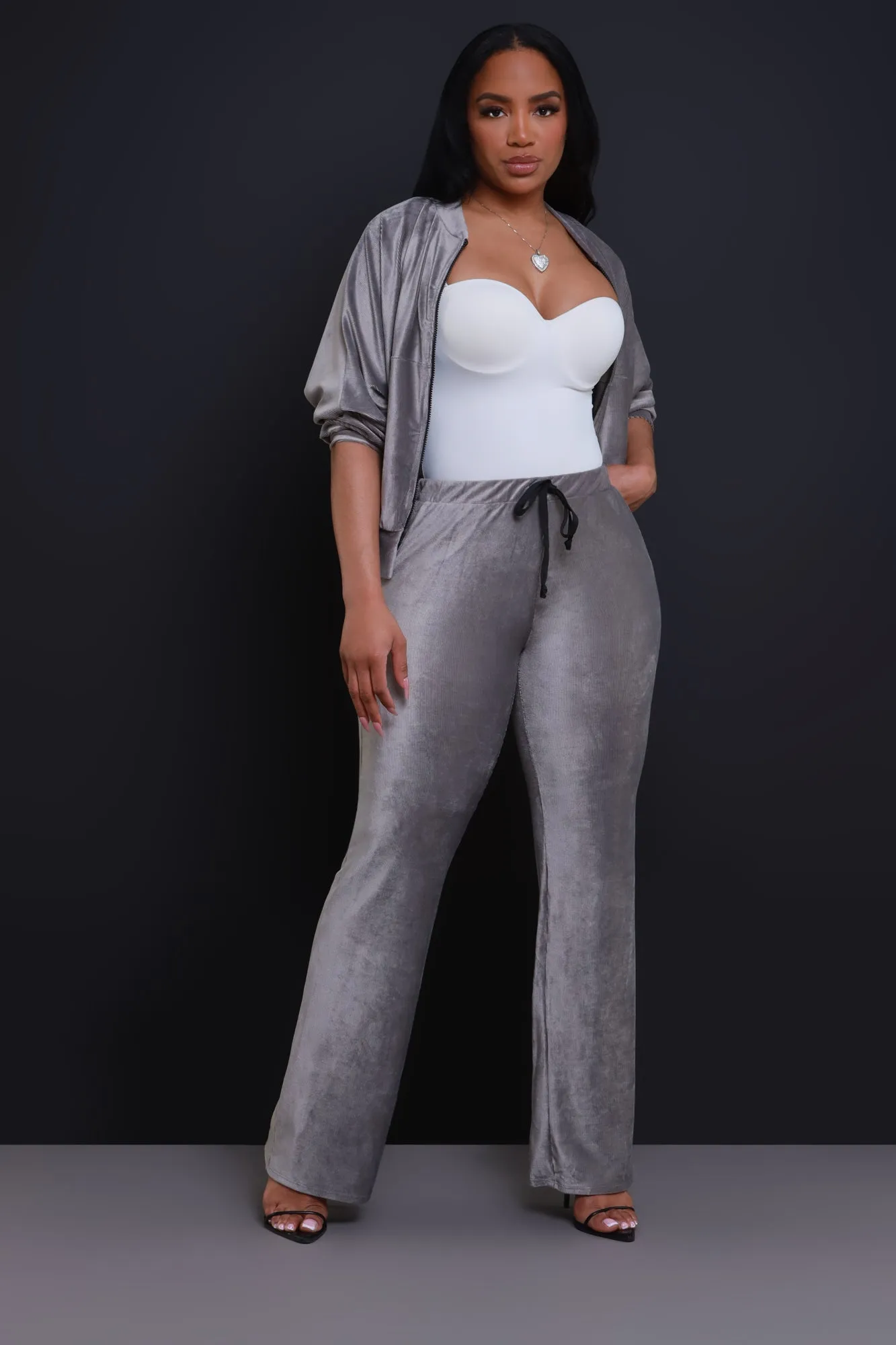 Cheat Day Corduroy Zip-Up Pants Set - Gray sold by Swankaposh