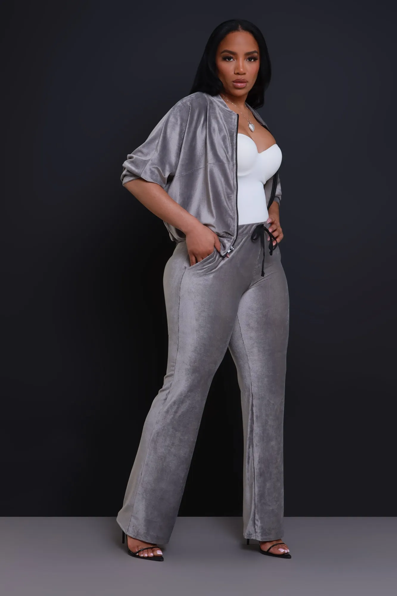 Cheat Day Corduroy Zip-Up Pants Set - Gray sold by Swankaposh product image thumbnail 4