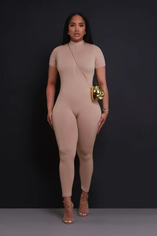 Can't Be Tamed Zip Up Jumpsuit - Mocha sold by Swankaposh