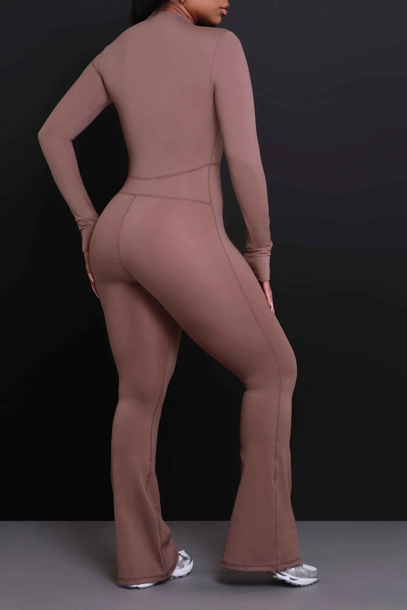 Code Black NUW Zip Up Flare Jumpsuit - Cocoa sold by Swankaposh product image thumbnail 3