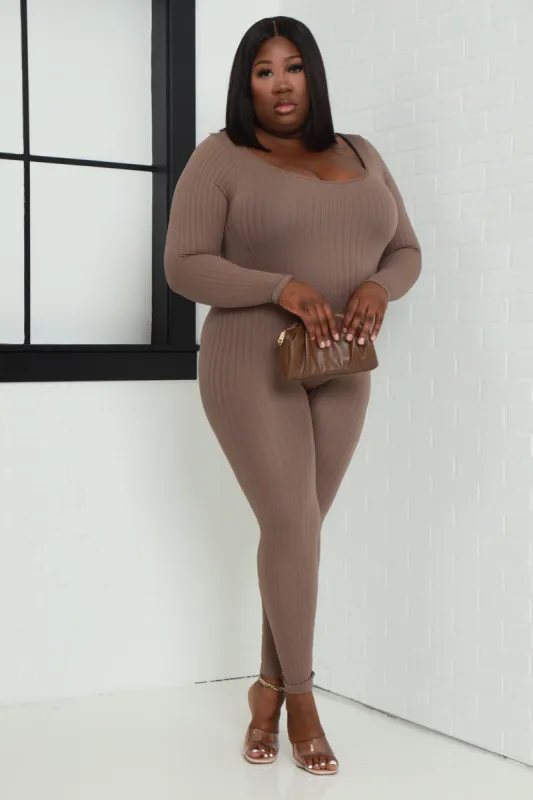 Keep Your Promise Ribbed Seamless Jumpsuit - Coffee sold by Swankaposh