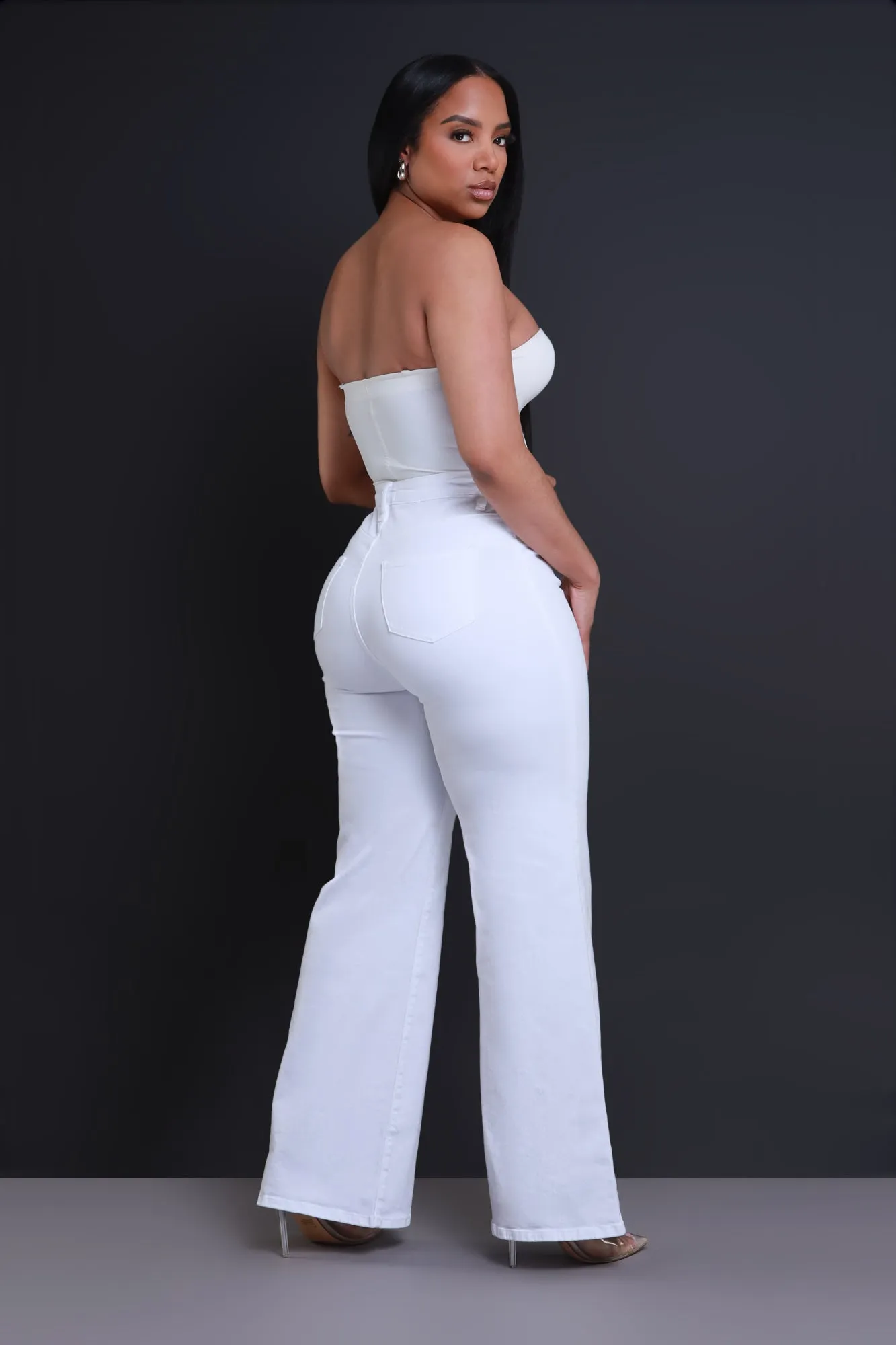 Let's Meet High Rise Wide Flare Jeans - White sold by Swankaposh product image thumbnail 5