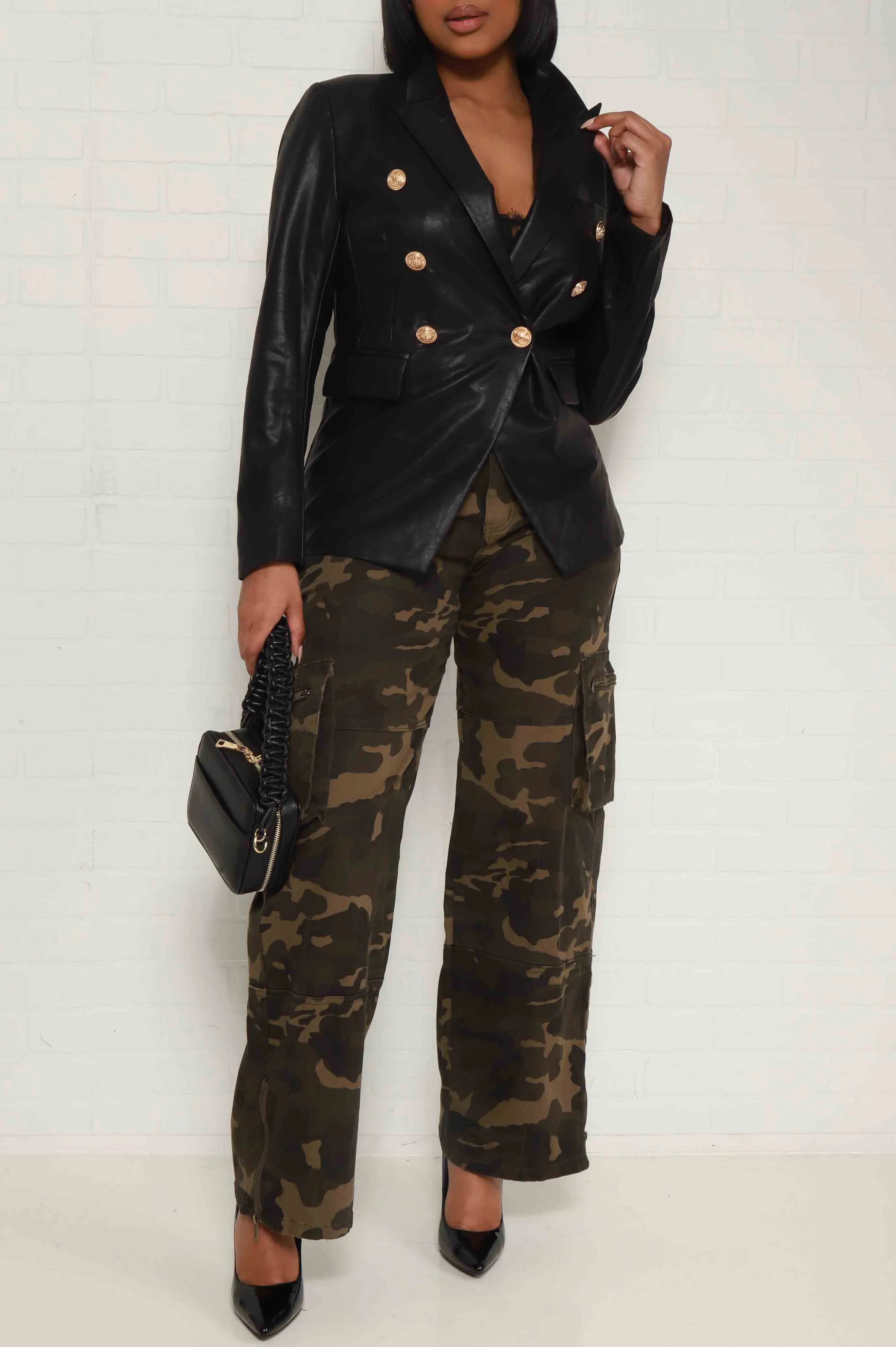 Never Ends Faux Leather Double Breasted Jacket - Black sold by Swankaposh product image thumbnail 2