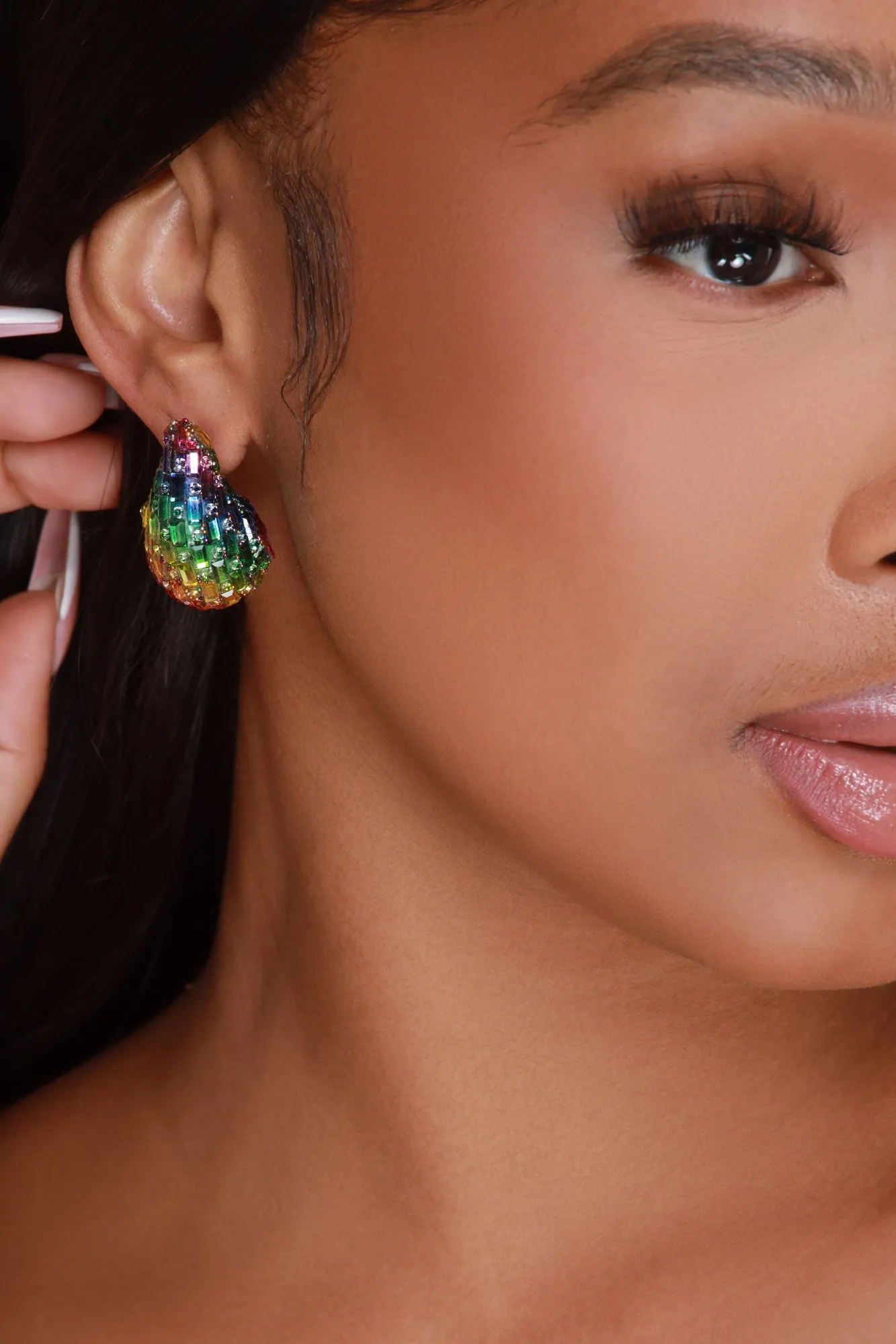 Starry-Eyed Beaded Teardrop Stud Earrings - Rainbow sold by Swankaposh