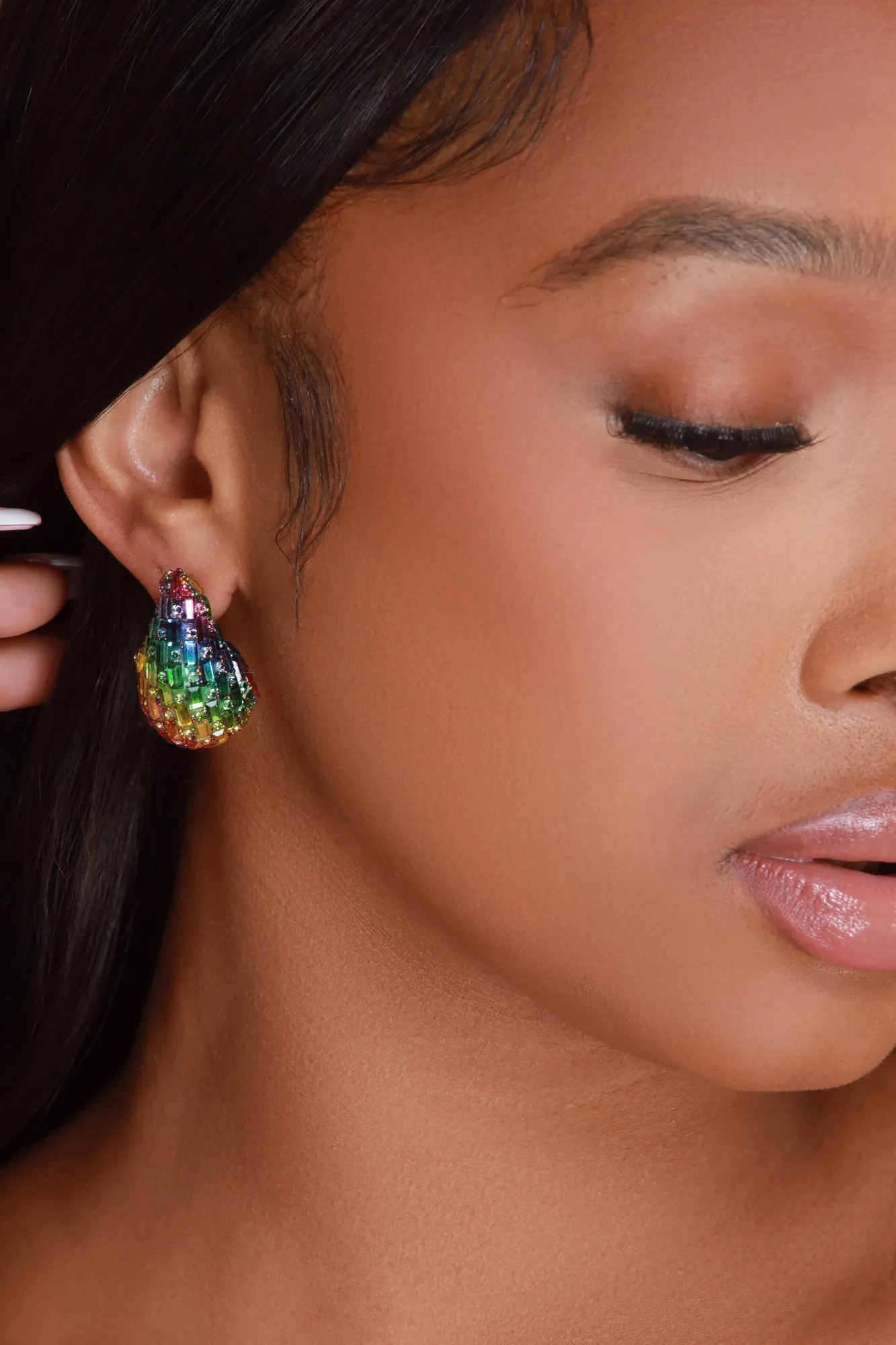 Starry-Eyed Beaded Teardrop Stud Earrings - Rainbow sold by Swankaposh product image thumbnail 2