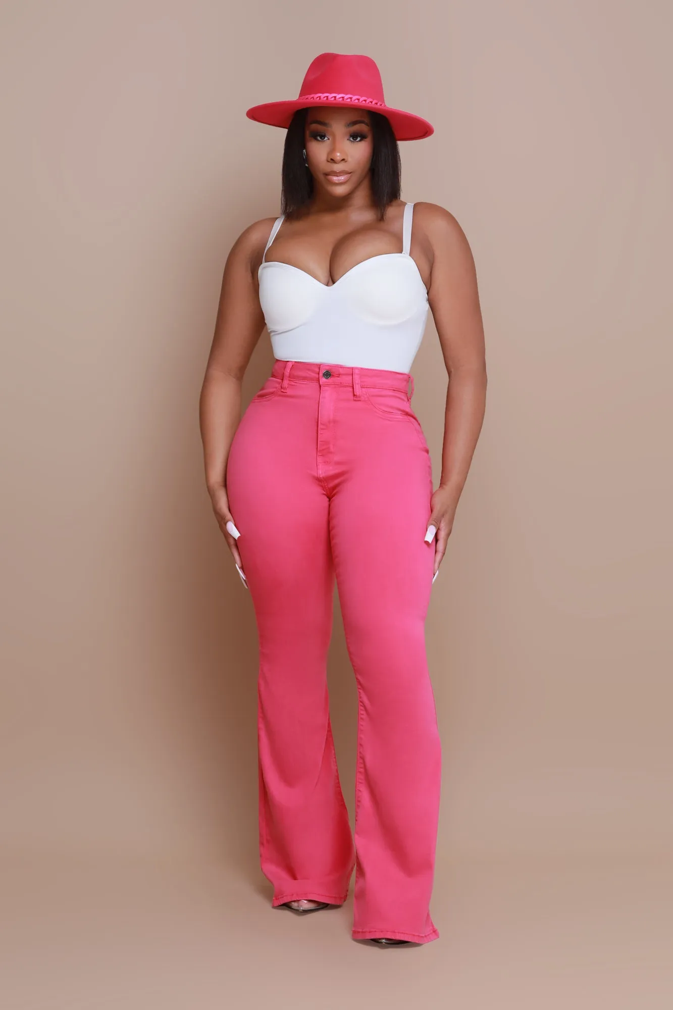 Candy Shop High Rise Flare Jeans - Fuchsia sold by Swankaposh