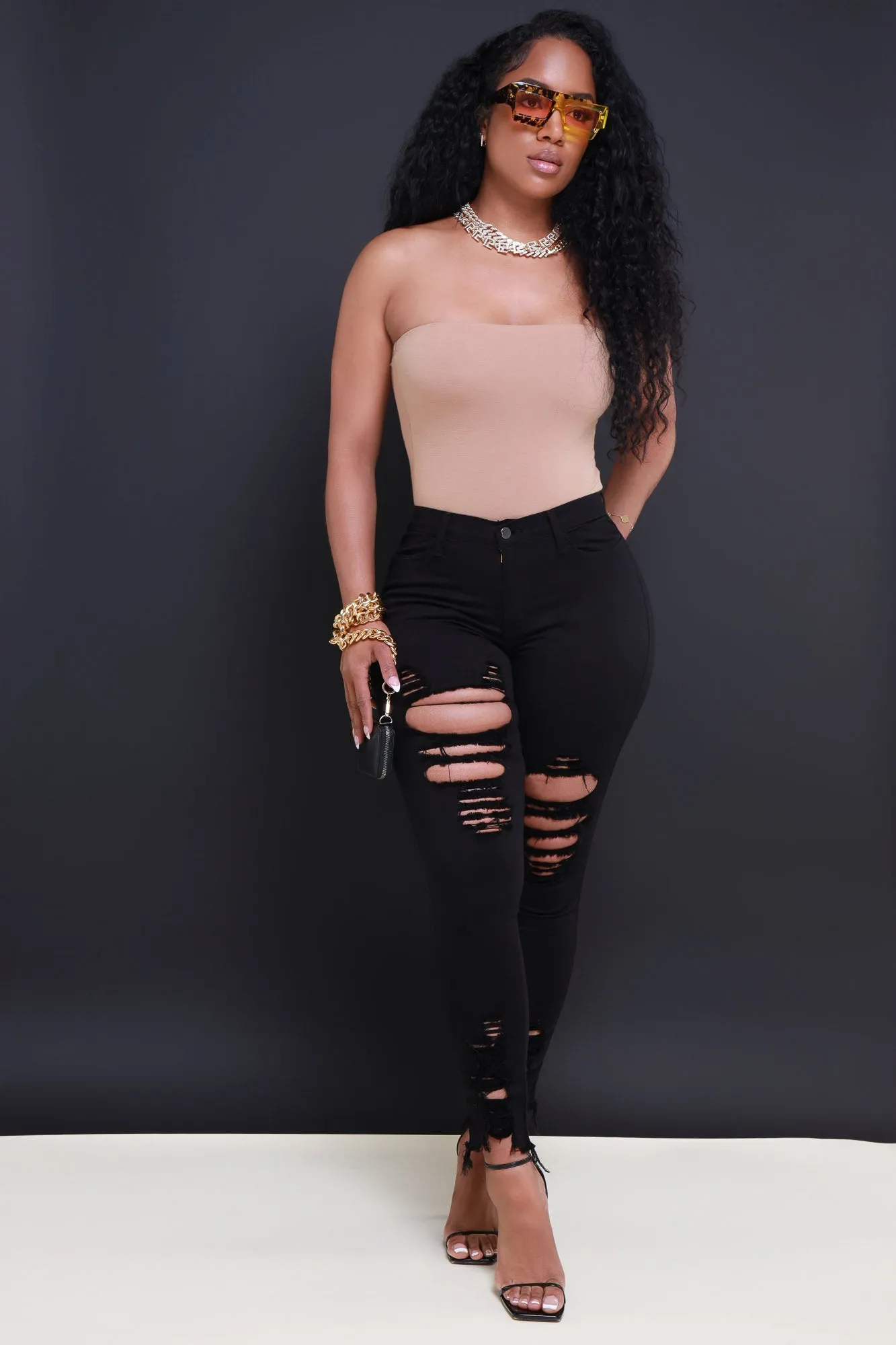 Witness Distressed High Rise Jeans - Black sold by Swankaposh product image thumbnail 3