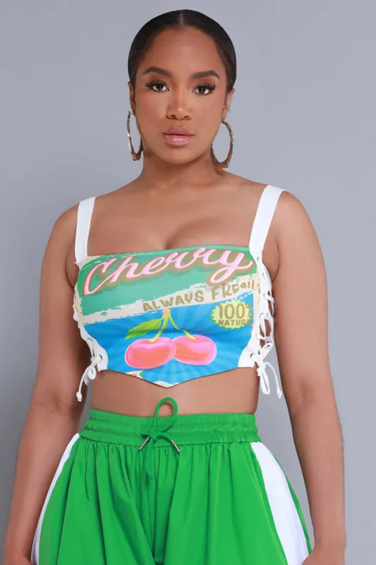 Cherry On Top Lace Up Graphic Crop Top - White sold by Swankaposh