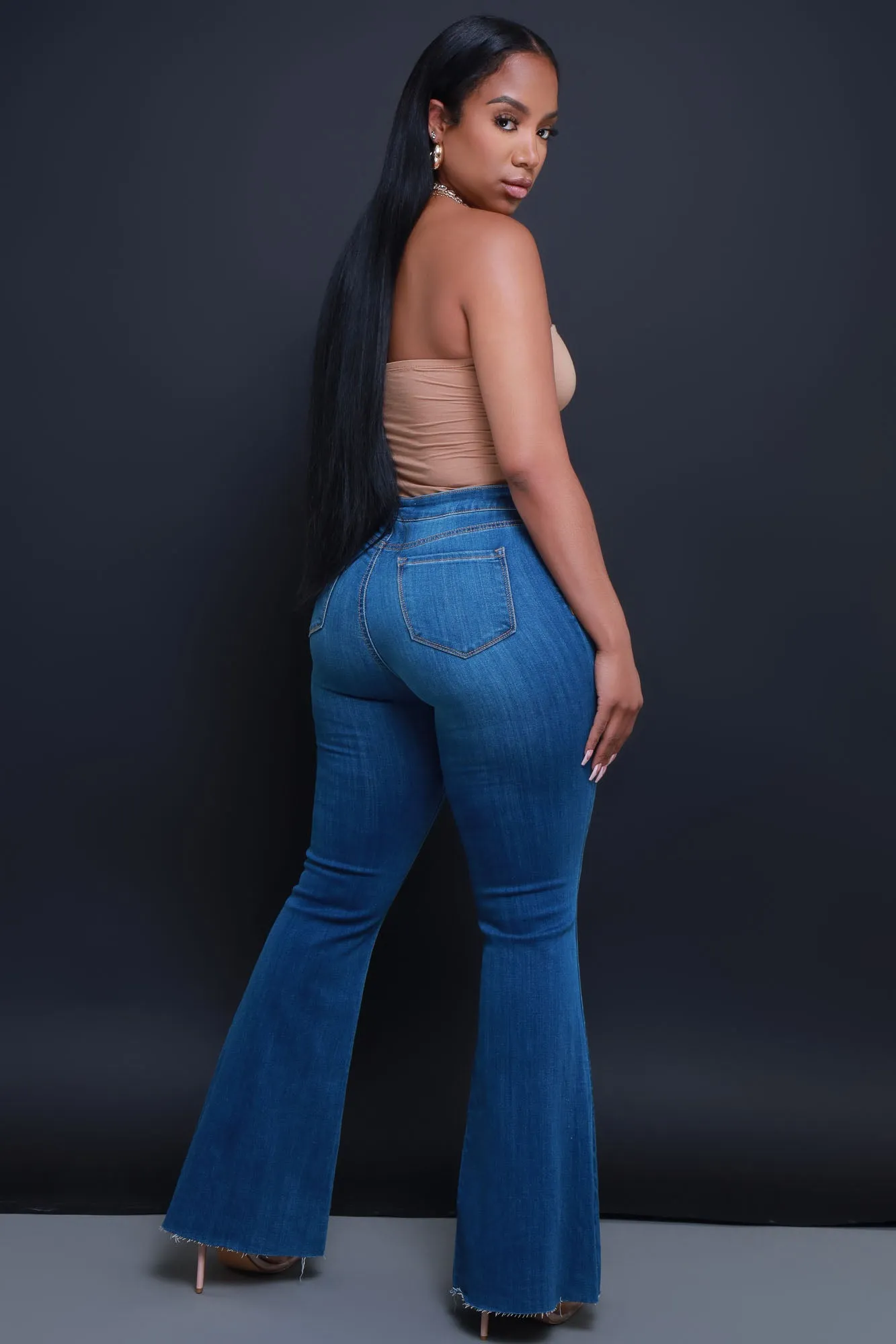 Bring It Up High Rise Super Flare Jeans - Medium Wash sold by Swankaposh product image thumbnail 5