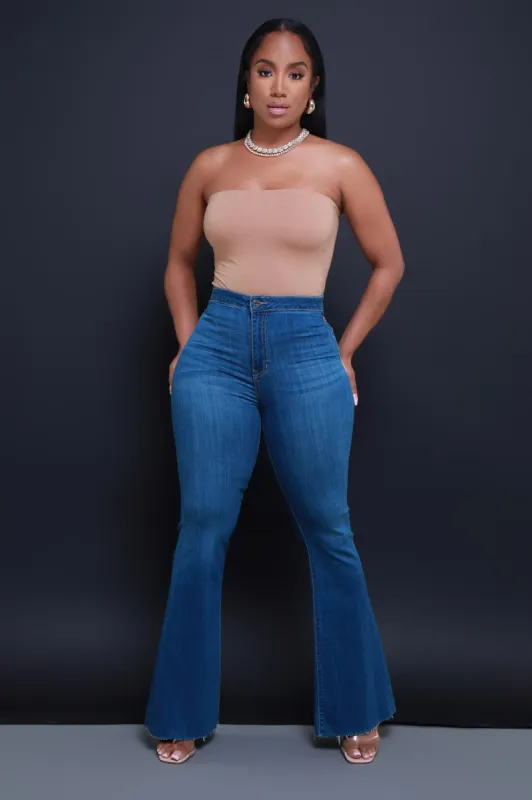 Bring It Up High Rise Super Flare Jeans - Medium Wash sold by Swankaposh