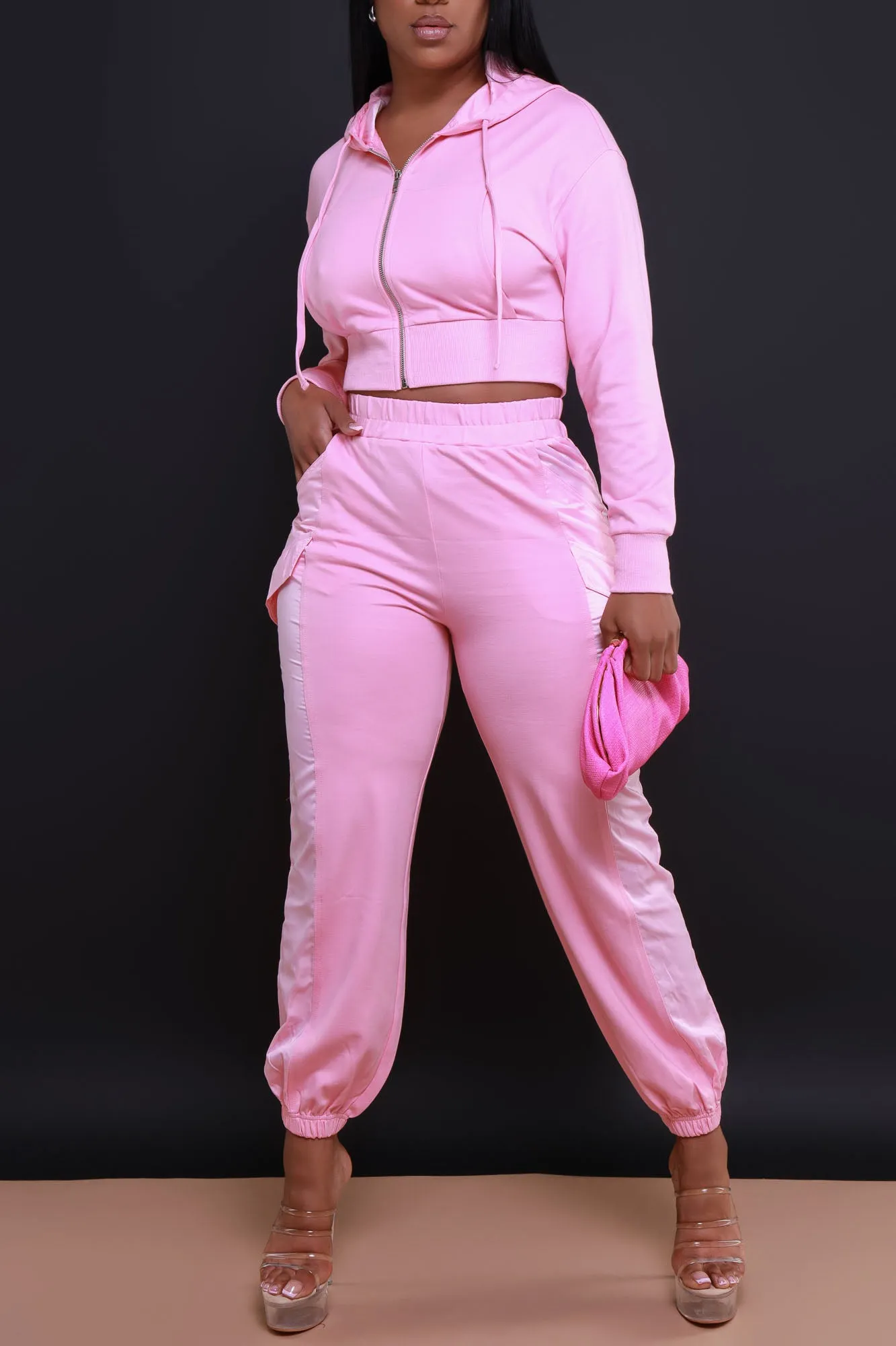 Not So Basic Zip Up Hooded Pants Set - Pink sold by Swankaposh product image thumbnail 3
