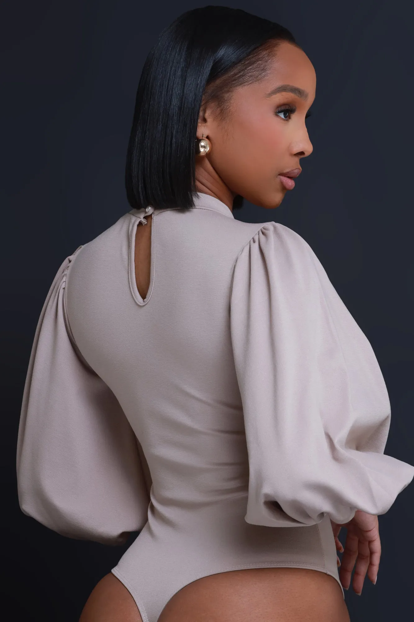 Inner Circle Balloon Sleeve Bodysuit - Khaki sold by Swankaposh product image thumbnail 3