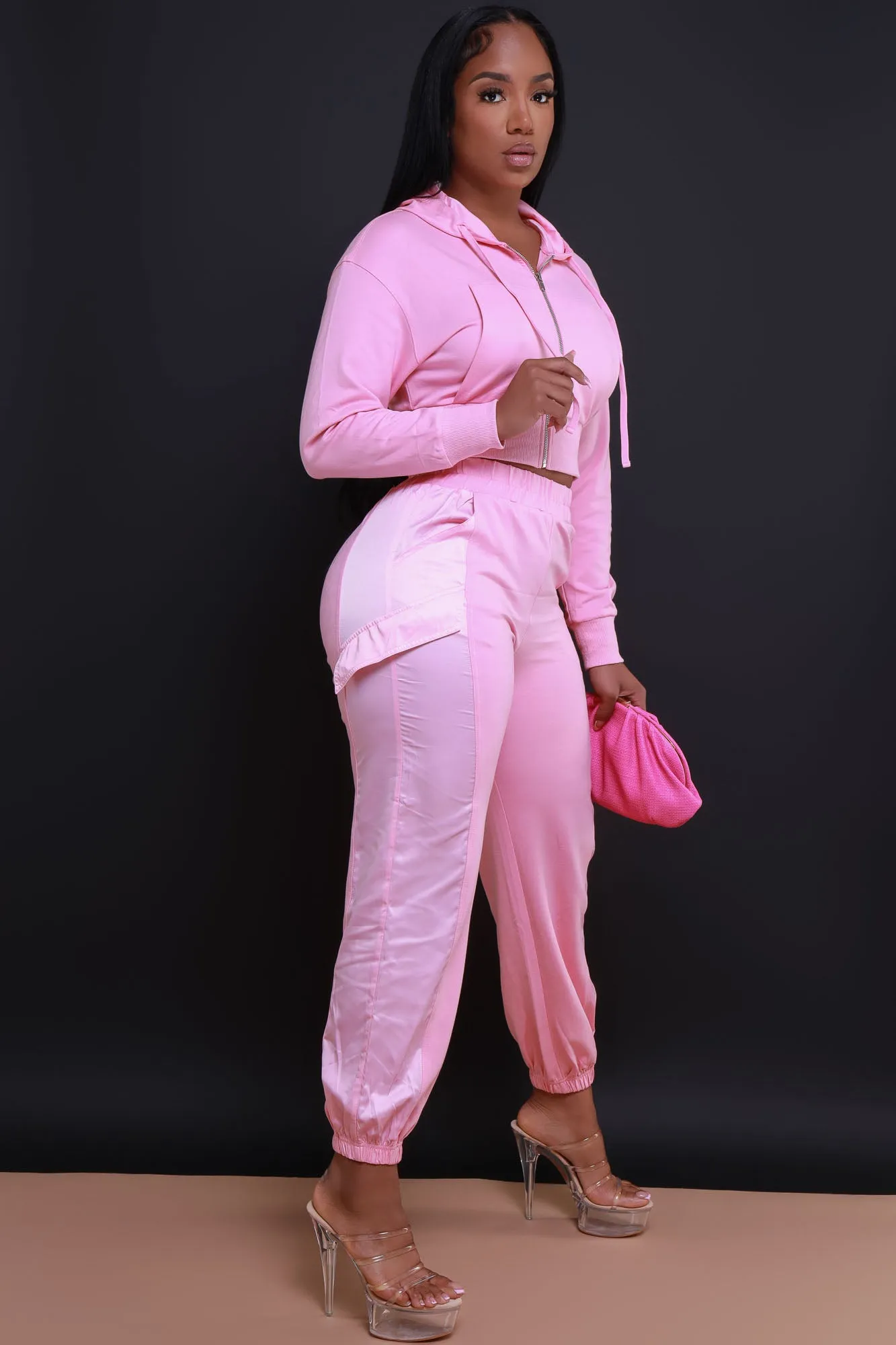 Not So Basic Zip Up Hooded Pants Set - Pink sold by Swankaposh product image thumbnail 4