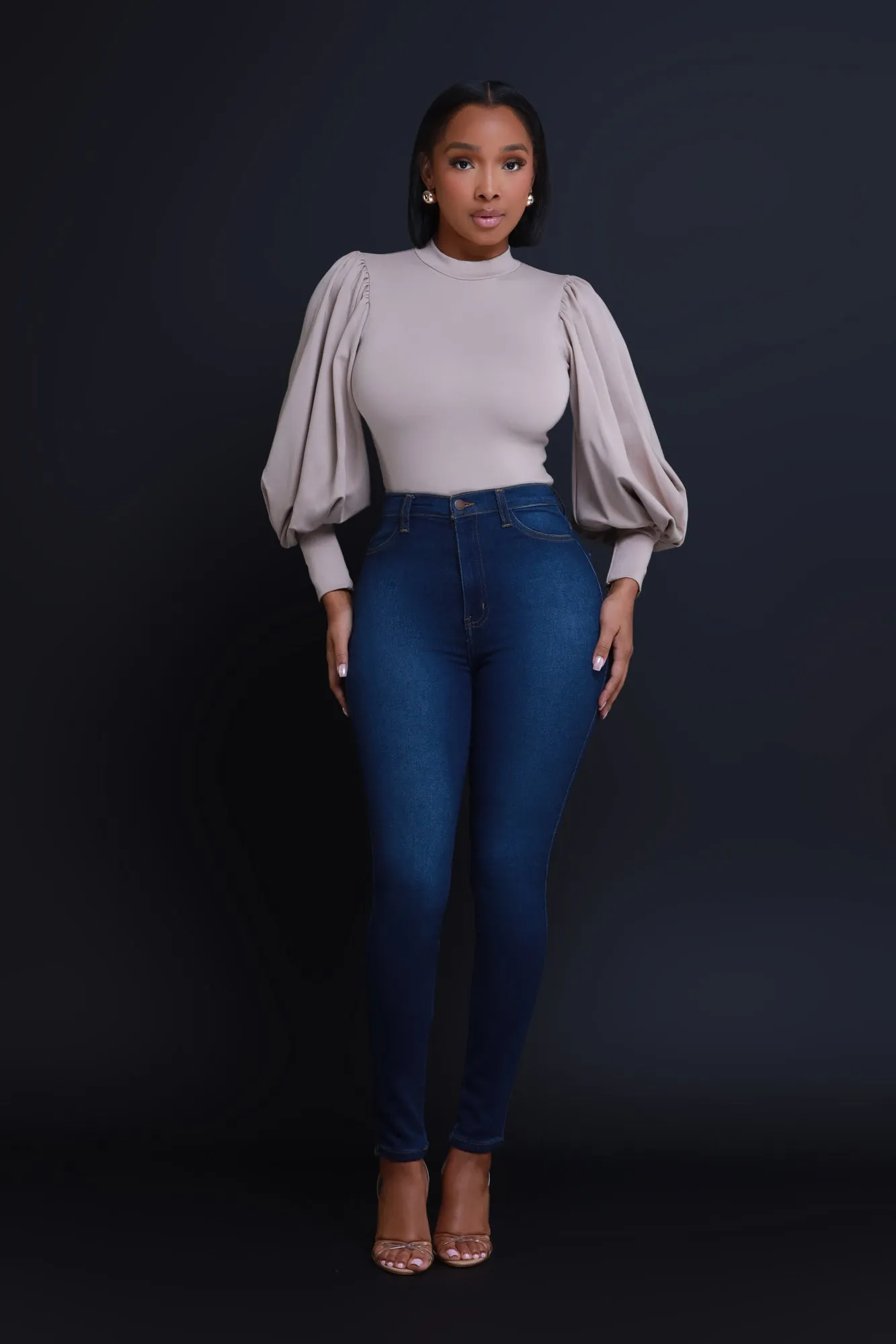 Inner Circle Balloon Sleeve Bodysuit - Khaki sold by Swankaposh product image thumbnail 2