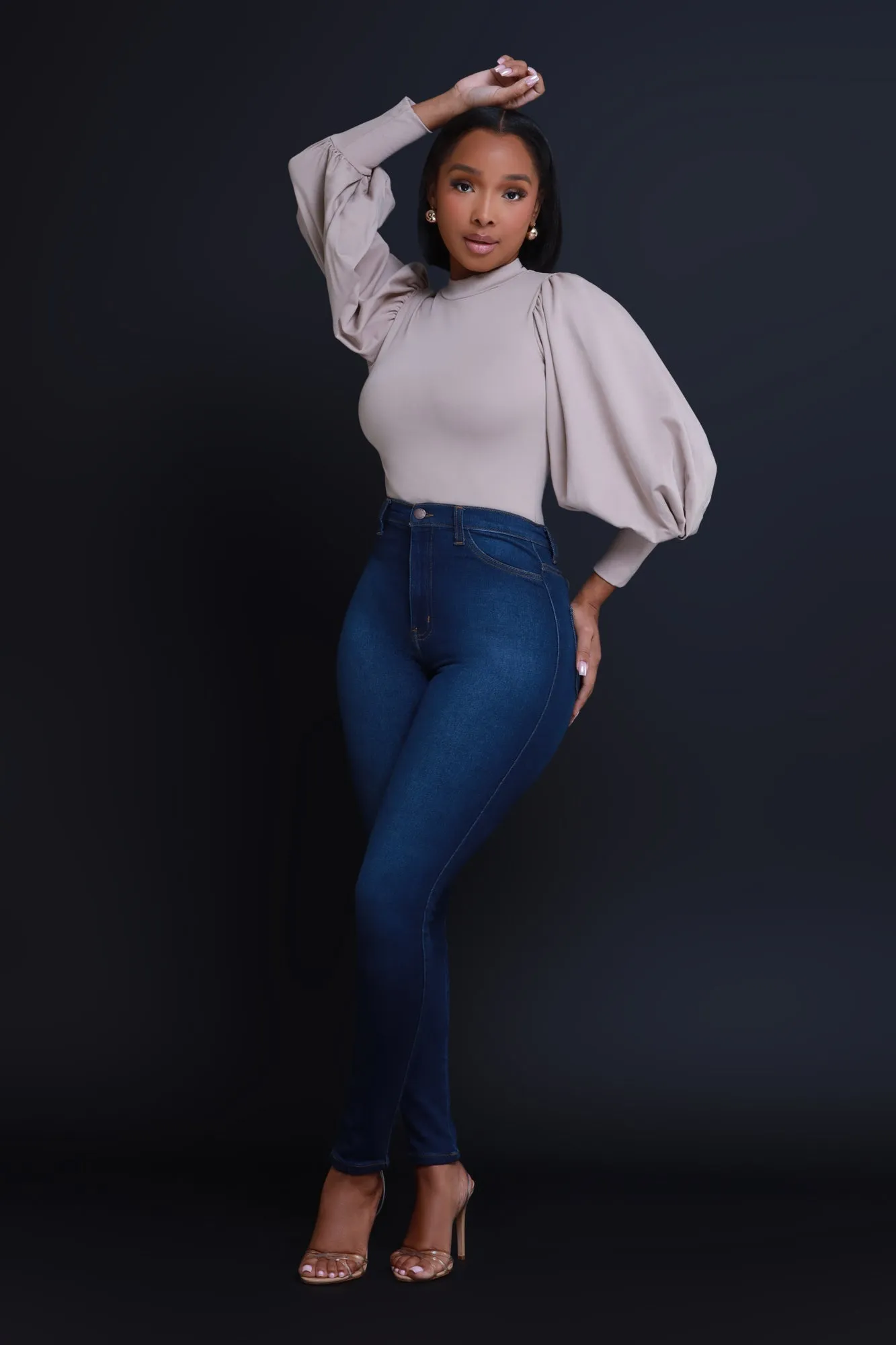 Inner Circle Balloon Sleeve Bodysuit - Khaki sold by Swankaposh product image thumbnail 5