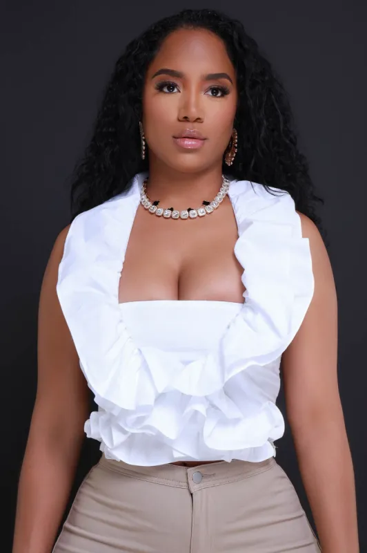 For The Thrill Ruffled Halter Crop Top - White sold by Swankaposh