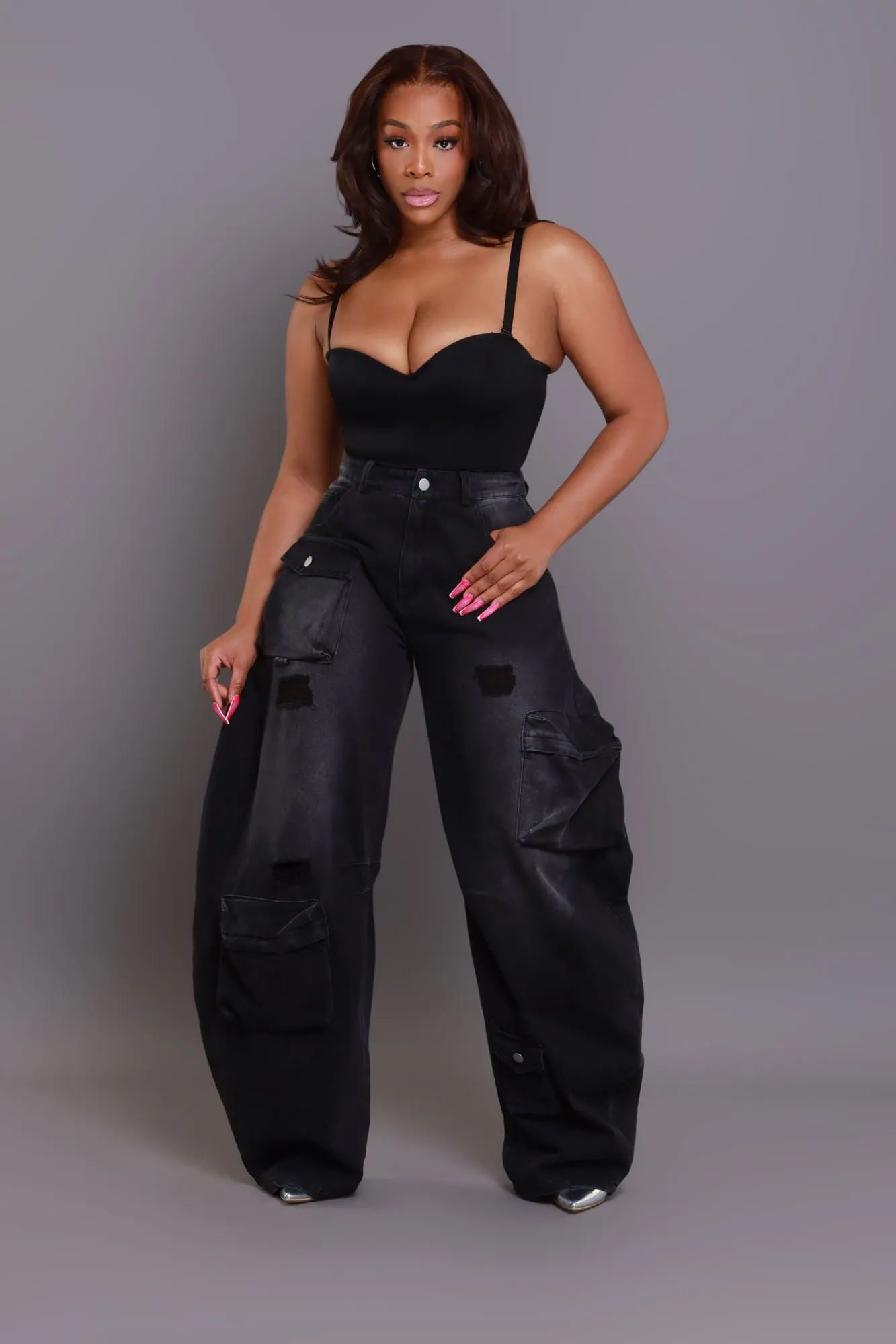 Action Plan High Rise Baggy Cargo Pants - Black sold by Swankaposh product image thumbnail 5