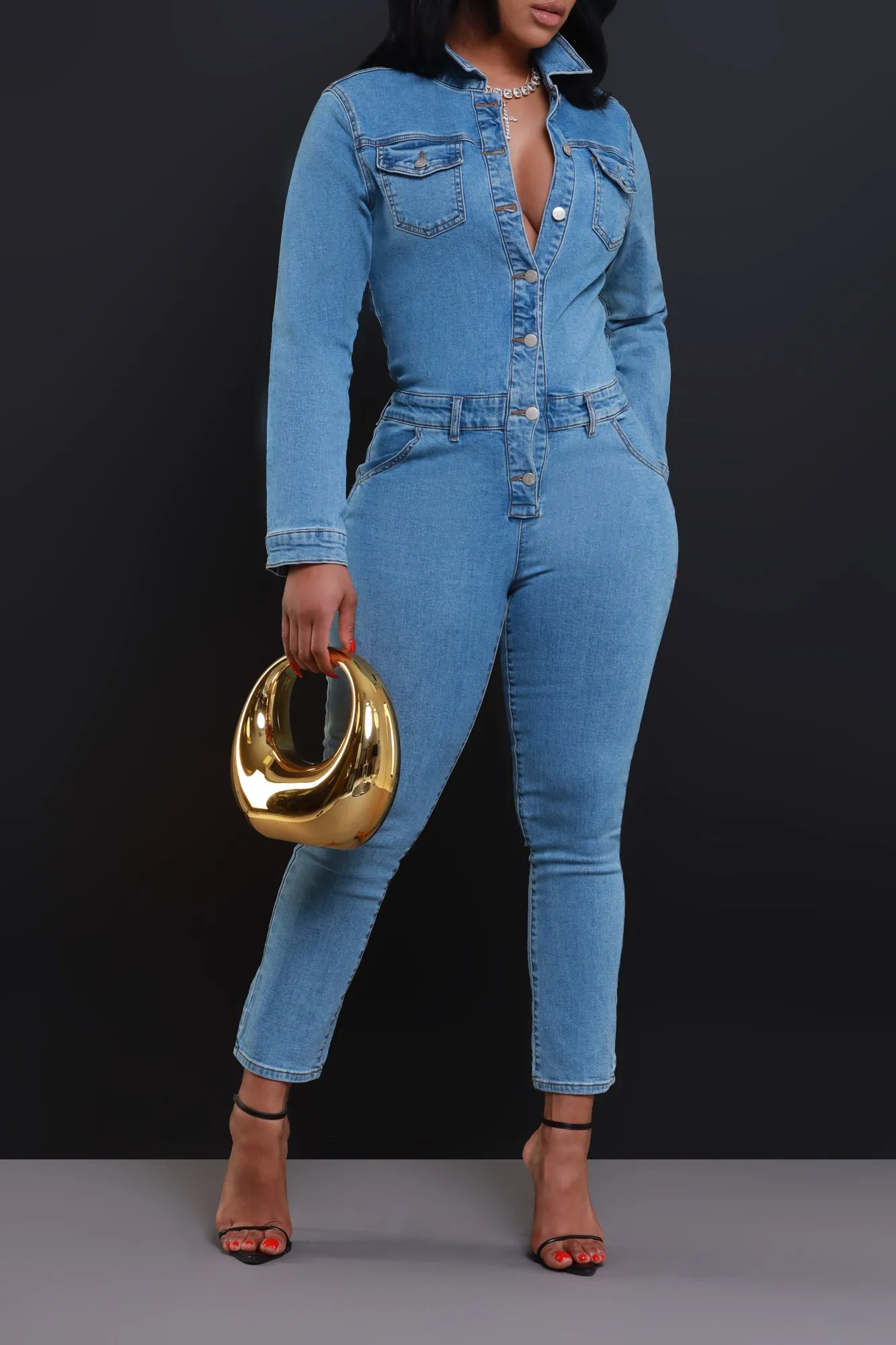 Rinse & Repeat Hourglass Denim Jumpsuit - Medium Wash sold by Swankaposh product image thumbnail 4