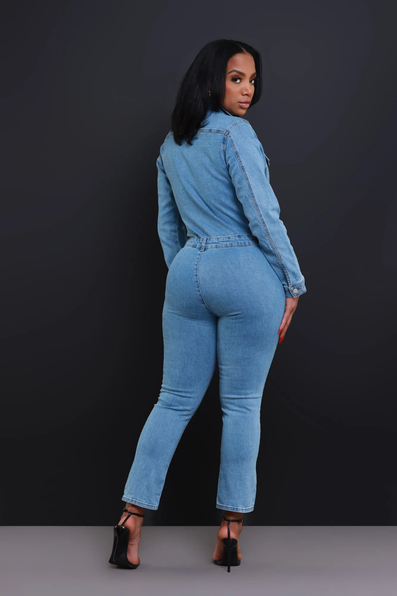 Rinse & Repeat Hourglass Denim Jumpsuit - Medium Wash sold by Swankaposh product image thumbnail 3