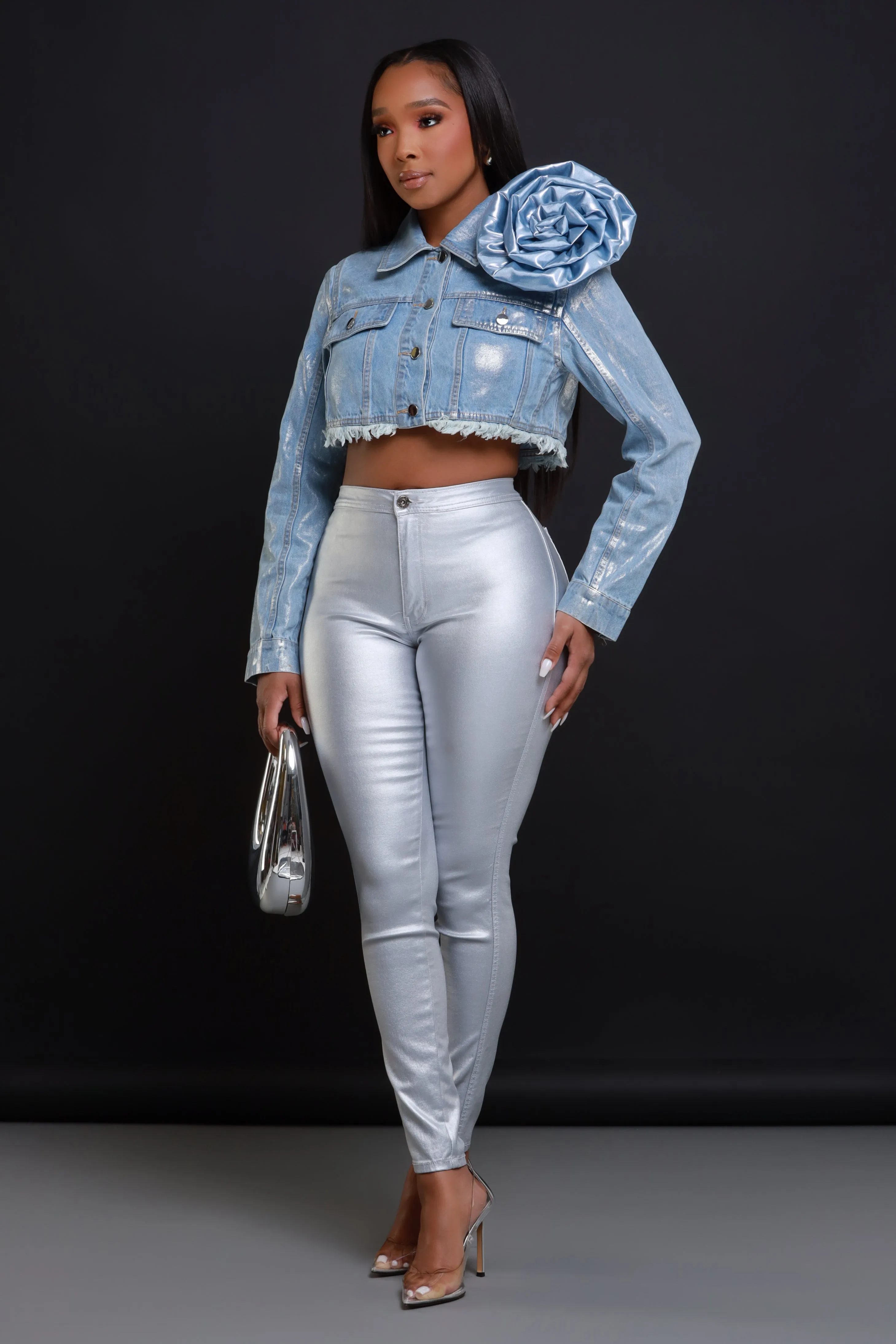 Blossom Cropped Denim Jacket - Light Wash sold by Swankaposh product image thumbnail 5