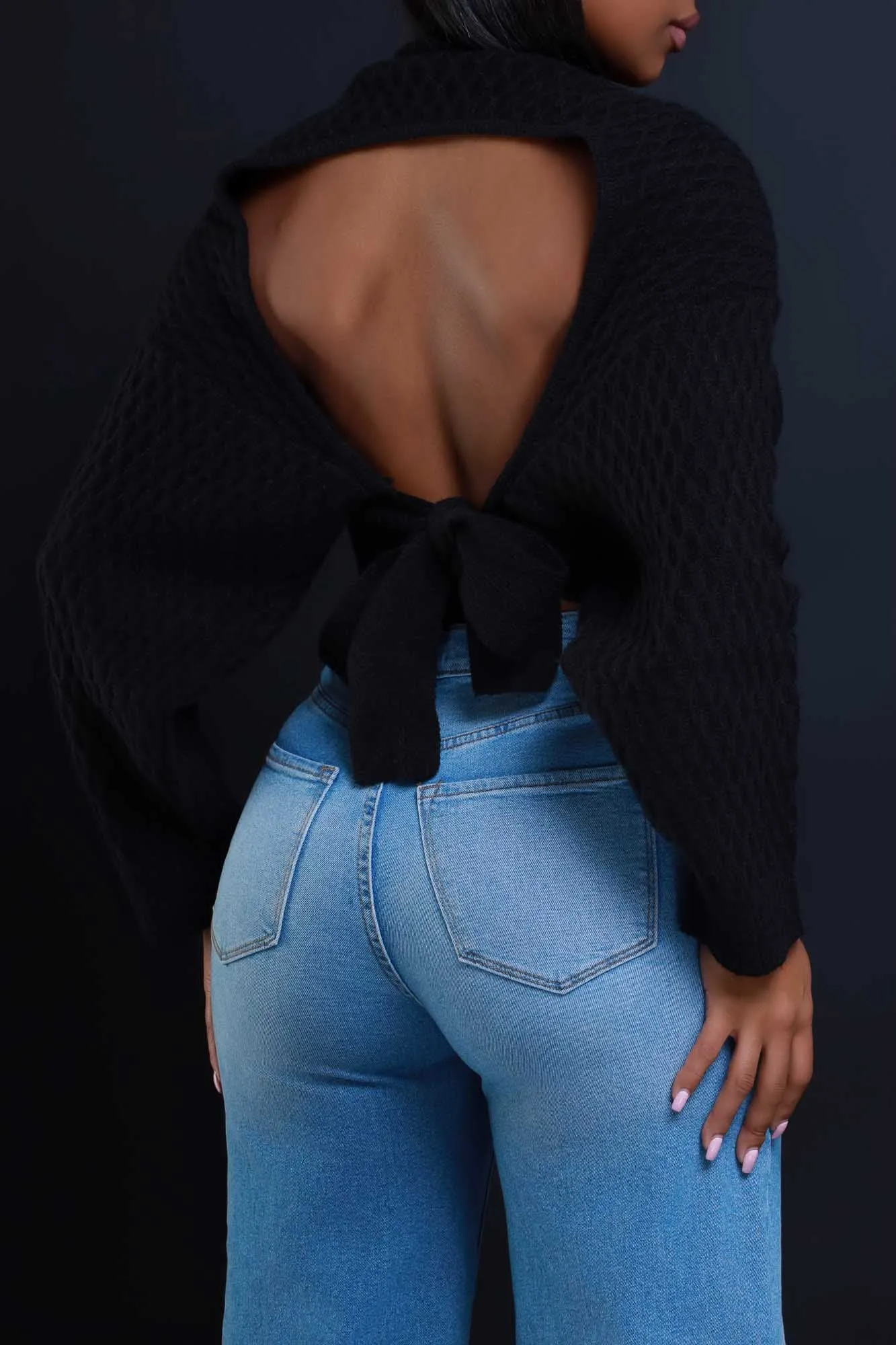 Another You Open Back Tie Up Sweater - Black sold by Swankaposh