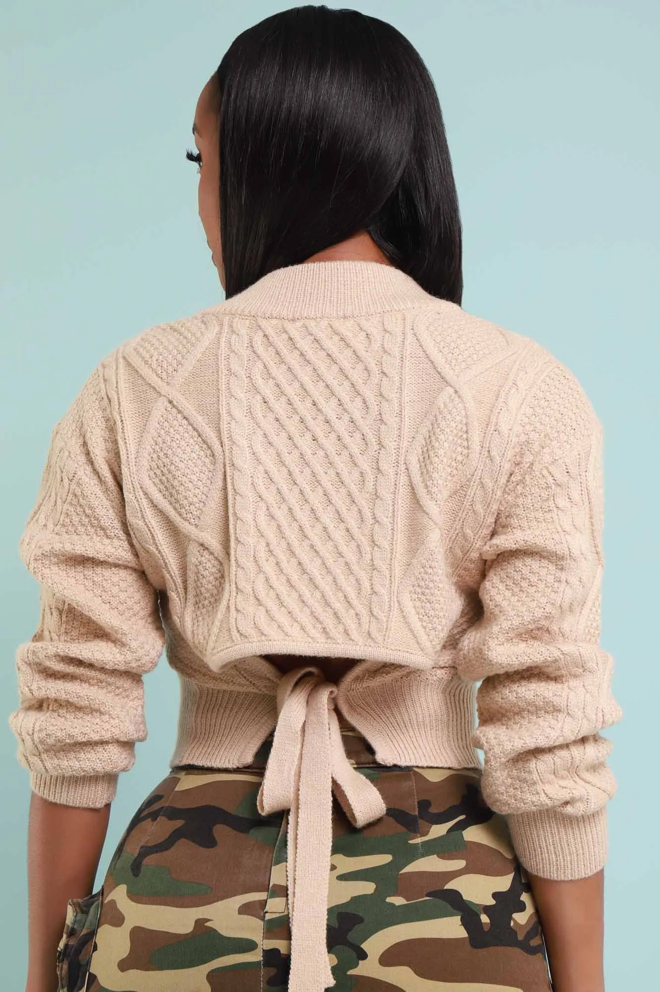 Lay It Out Tie Back Knit Sweater - Taupe sold by Swankaposh product image thumbnail 3