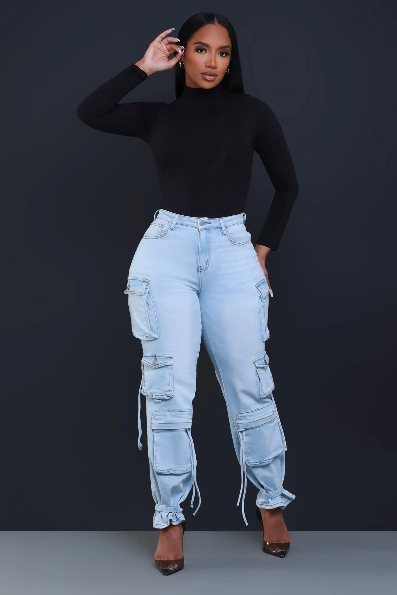 Right Back Denim Cargo Pants - Light Wash sold by Swankaposh product image thumbnail 3