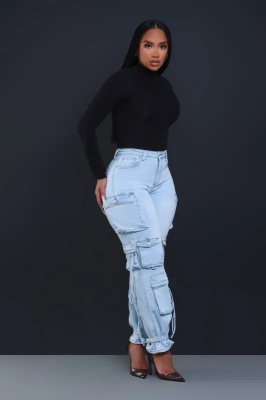 Right Back Denim Cargo Pants - Light Wash sold by Swankaposh