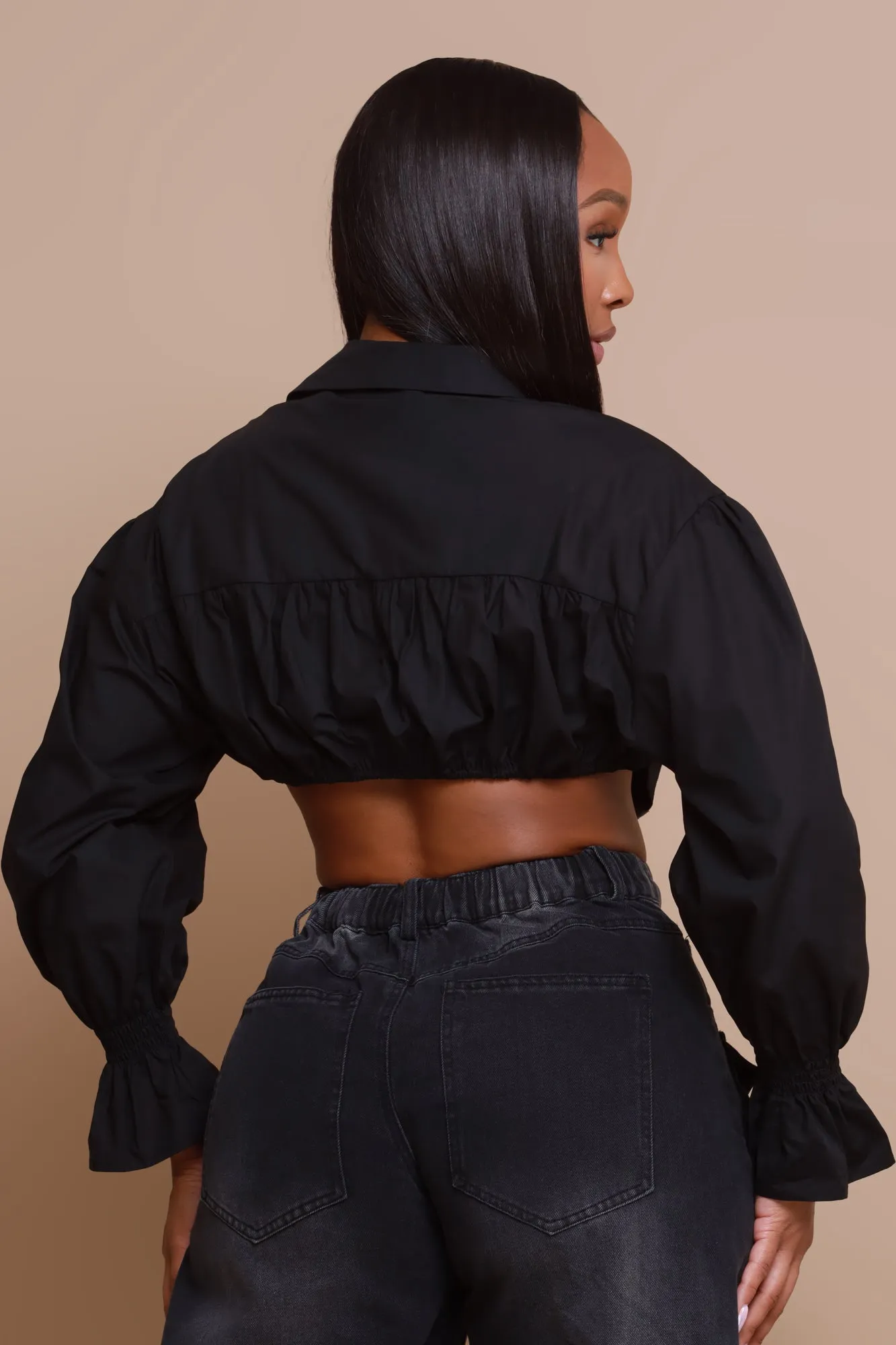 Okay Thanks Contrast Denim Crop Top - Black sold by Swankaposh product image thumbnail 2