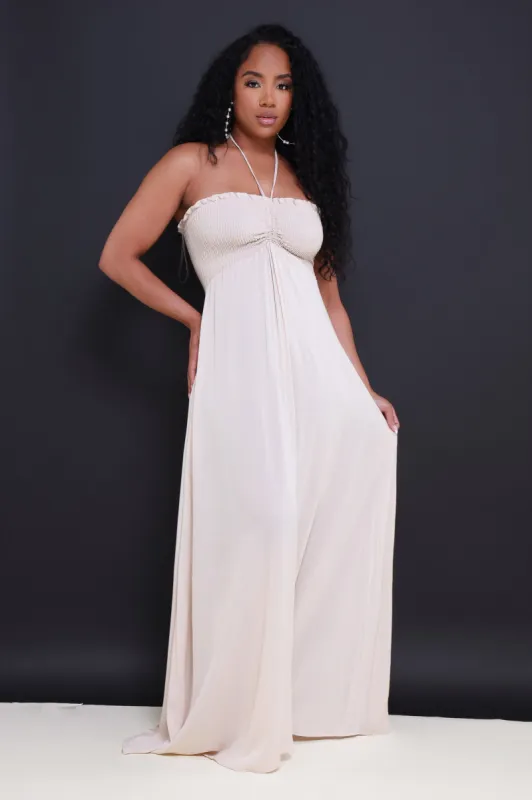 Shady Vibes Halter Maxi Dress - Beige sold by Swankaposh