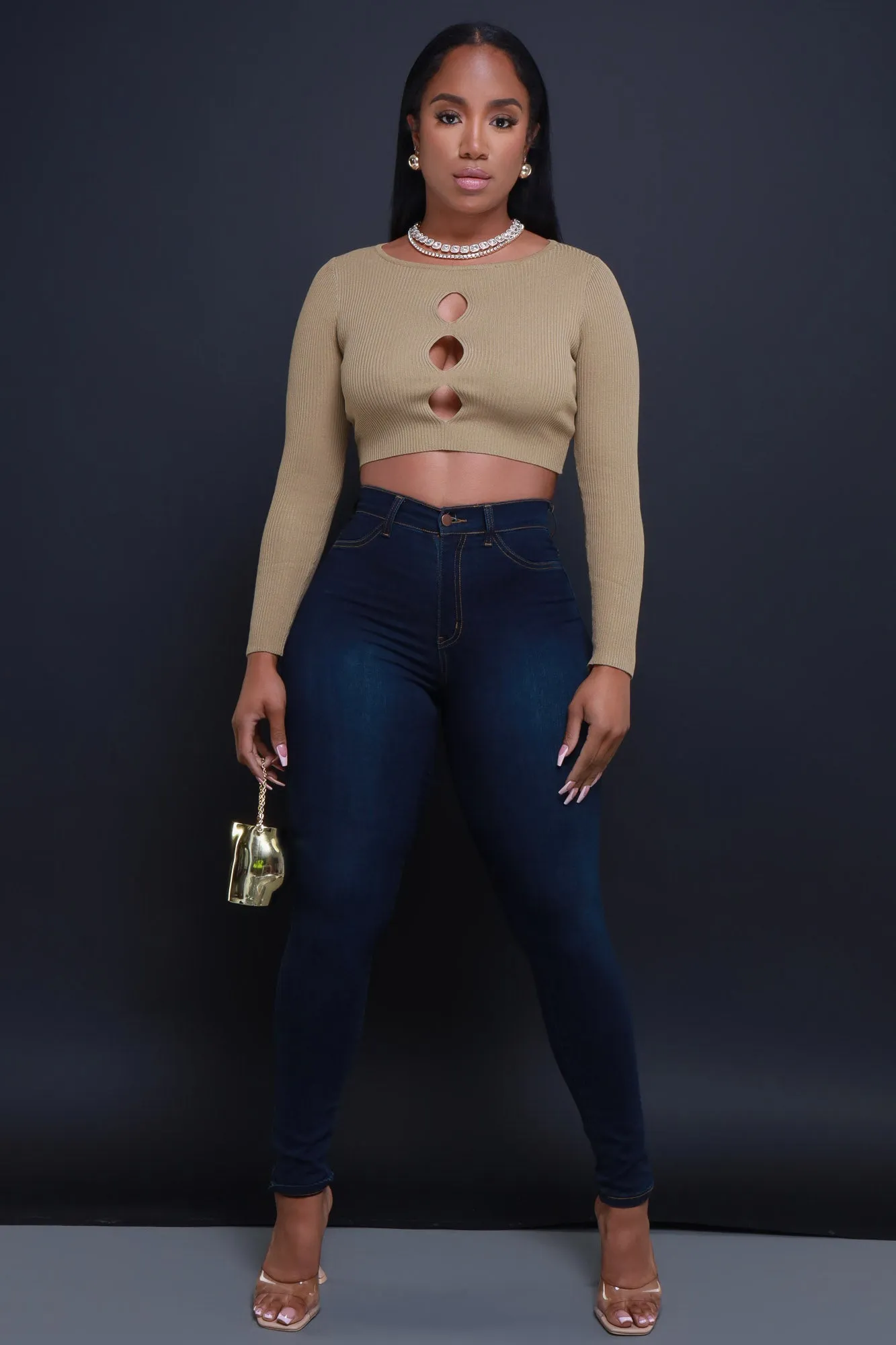 Just Visiting Cut Out Knit Crop Top - Mocha sold by Swankaposh product image thumbnail 3