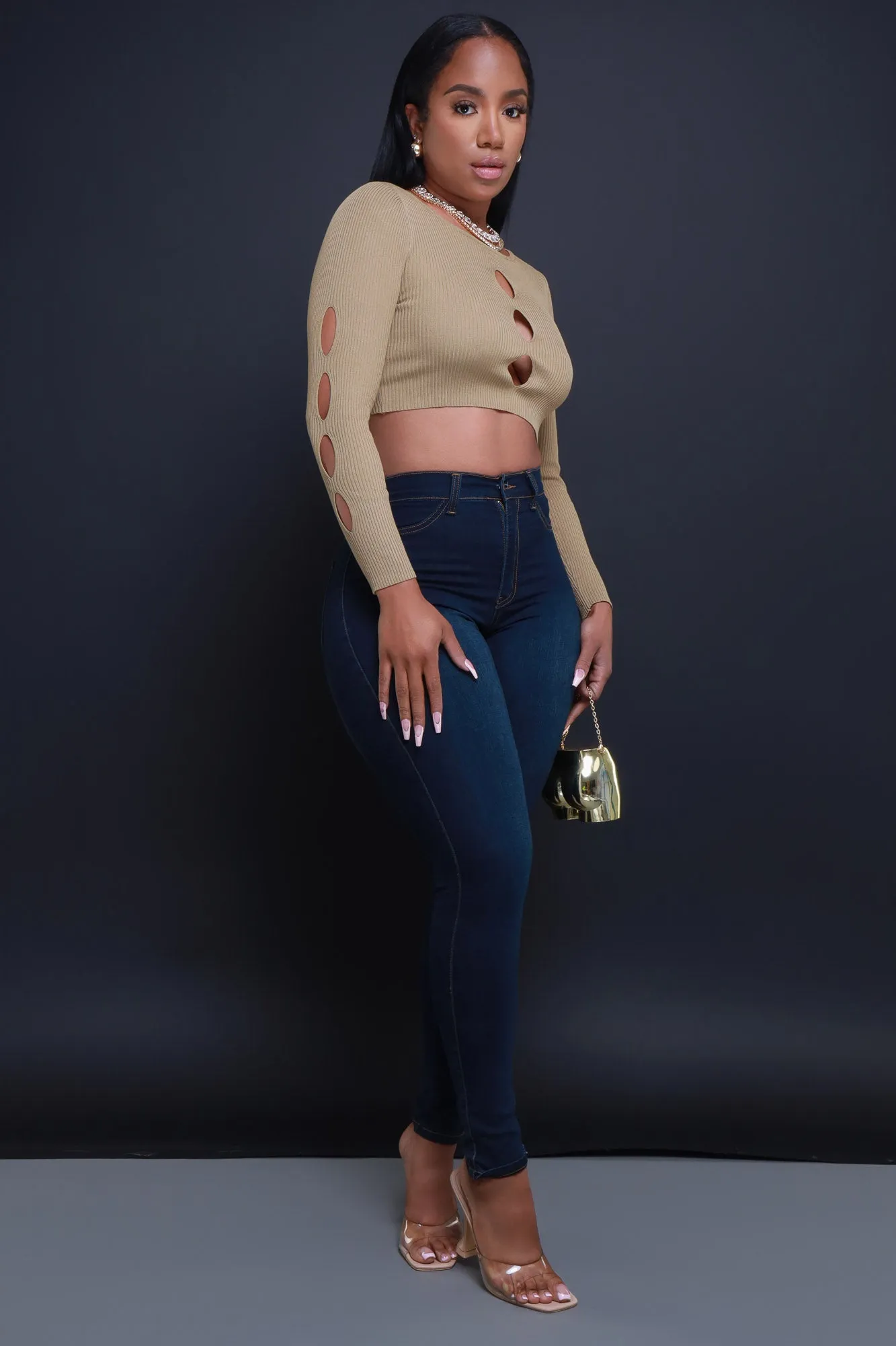 Just Visiting Cut Out Knit Crop Top - Mocha sold by Swankaposh product image thumbnail 4