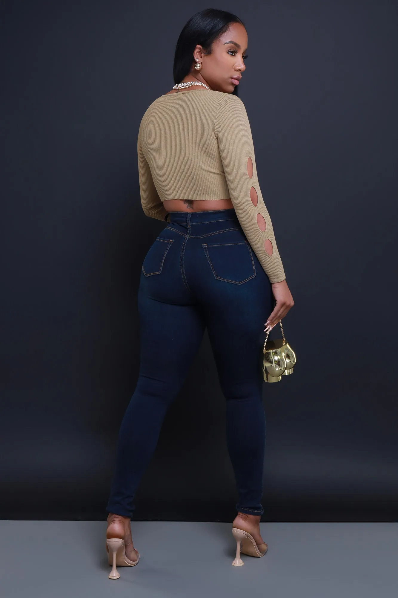 Just Visiting Cut Out Knit Crop Top - Mocha sold by Swankaposh product image thumbnail 5