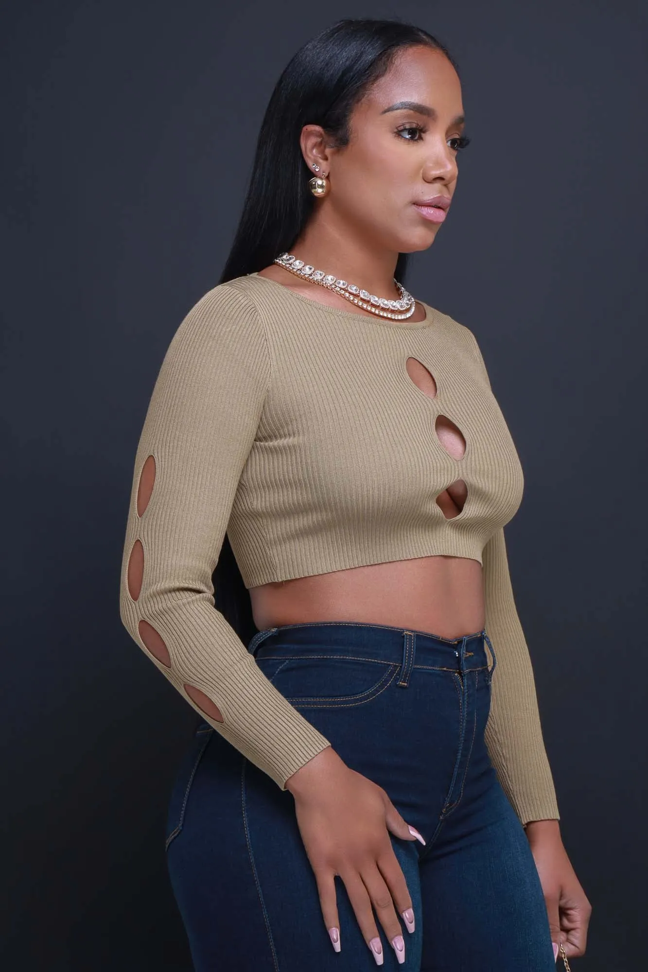 Just Visiting Cut Out Knit Crop Top - Mocha sold by Swankaposh product image thumbnail 2