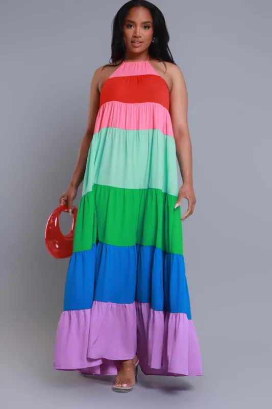 Feel Proud Layered Halter Maxi Dress - Rainbow sold by Swankaposh