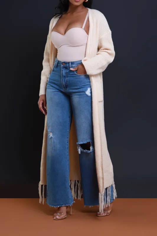 Twin Flame Longline Fringe Cardigan - Ivory sold by Swankaposh