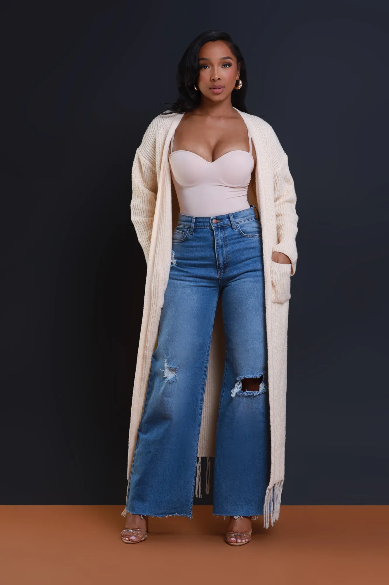 Twin Flame Longline Fringe Cardigan - Ivory sold by Swankaposh product image thumbnail 2