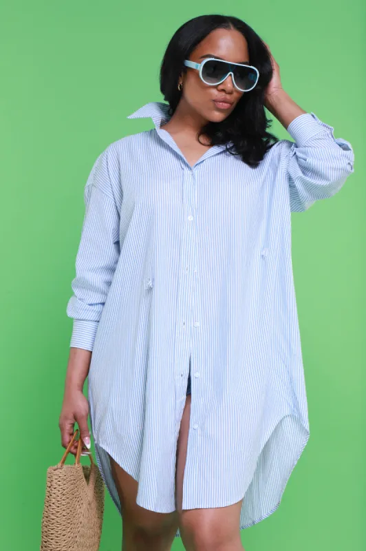 Last Time Button Down Shirt Dress - Blue sold by Swankaposh