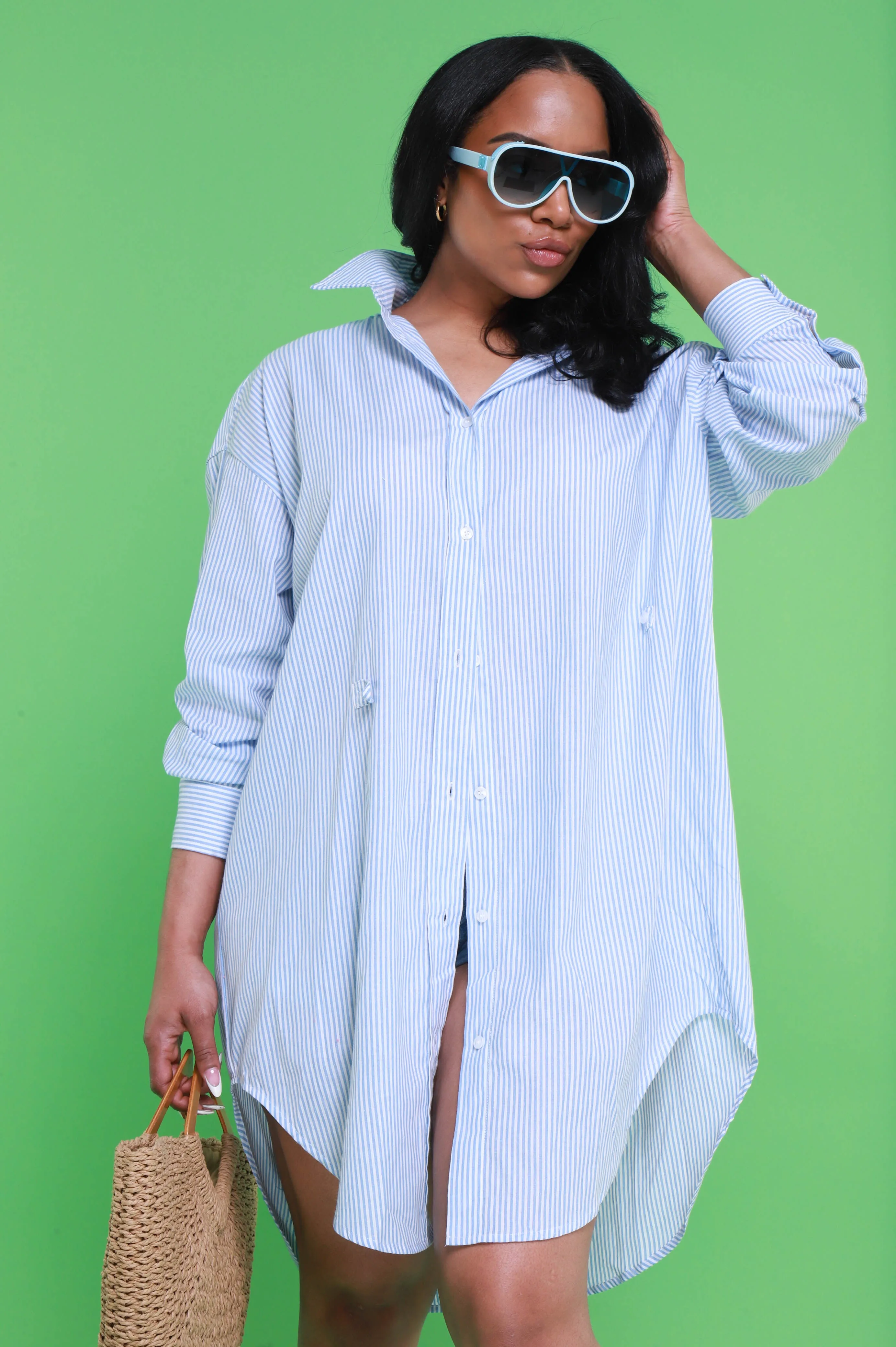 Last Time Button Down Shirt Dress - Blue sold by Swankaposh