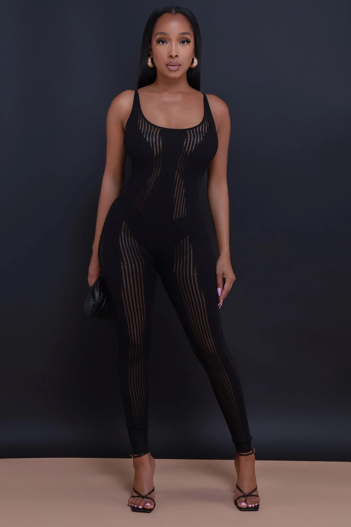 Good Karma Open Knit Sleeveless Jumpsuit - Black sold by Swankaposh product image thumbnail 4