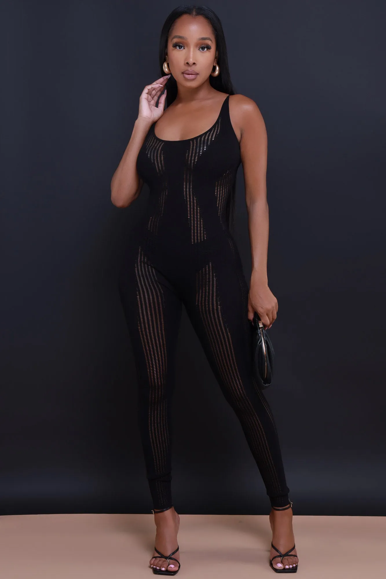 Good Karma Open Knit Sleeveless Jumpsuit - Black sold by Swankaposh product image thumbnail 3