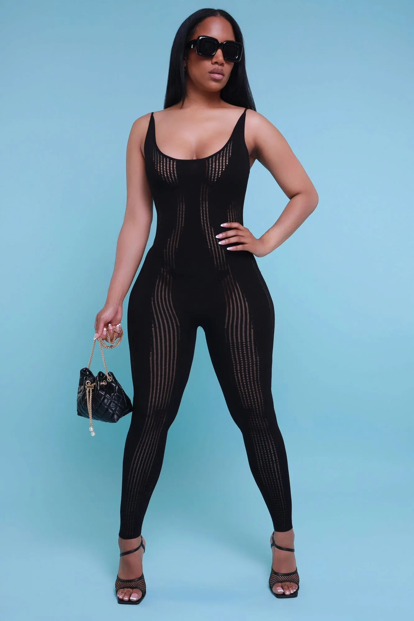 Good Karma Open Knit Sleeveless Jumpsuit - Black sold by Swankaposh product image thumbnail 5