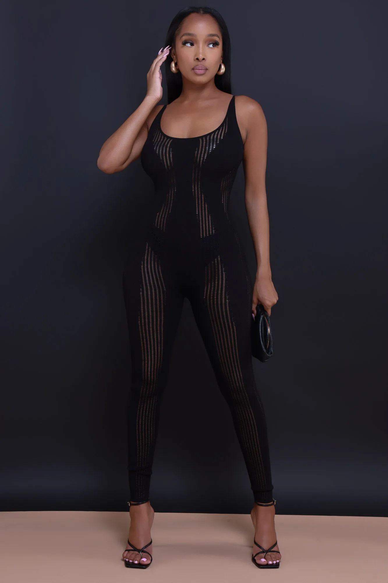 Good Karma Open Knit Sleeveless Jumpsuit - Black sold by Swankaposh product image thumbnail 2