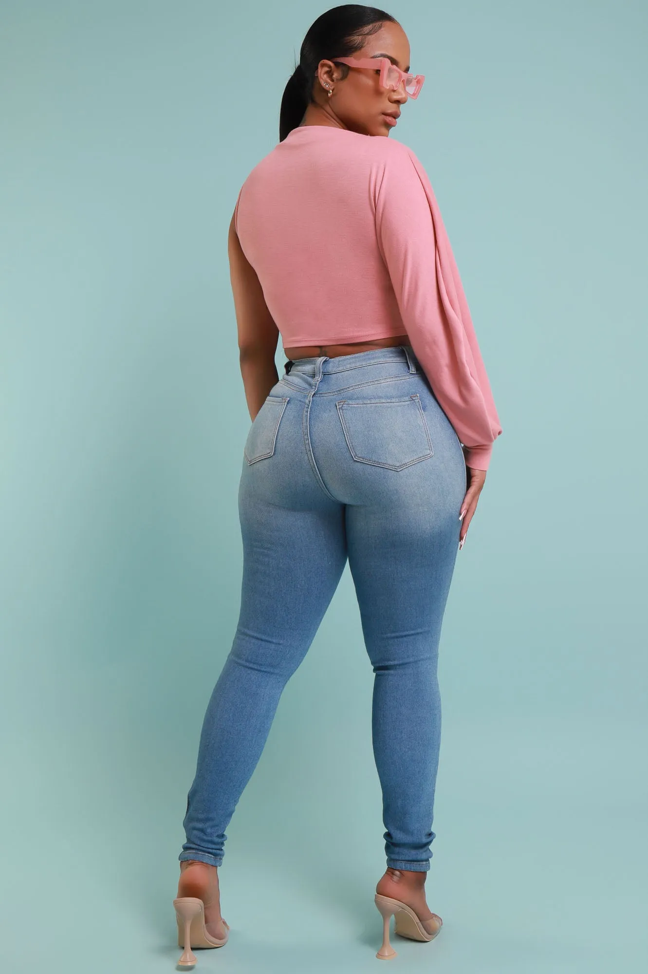 Hard Body One Shoulder Crop Top - Blush sold by Swankaposh product image thumbnail 3