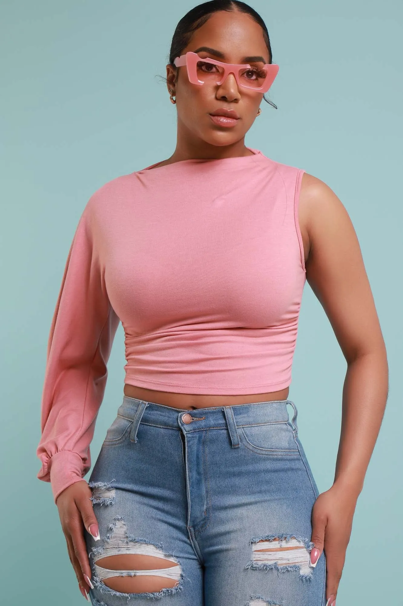 Hard Body One Shoulder Crop Top - Blush sold by Swankaposh