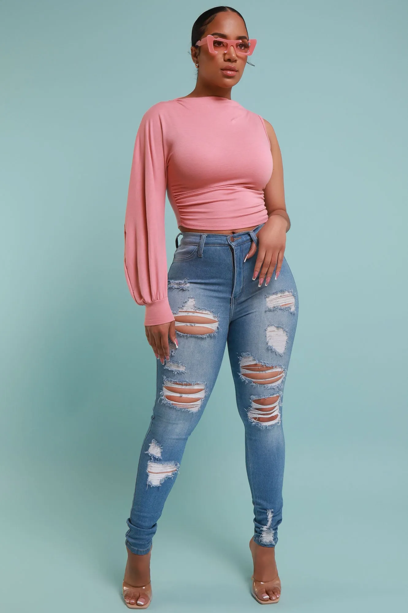 Hard Body One Shoulder Crop Top - Blush sold by Swankaposh product image thumbnail 2