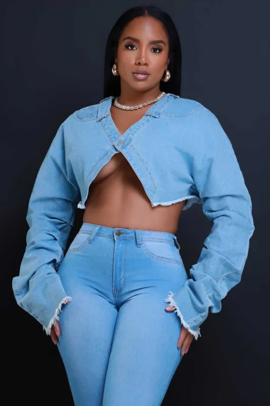 New Obsession Long Sleeve Denim Top - Light Wash sold by Swankaposh