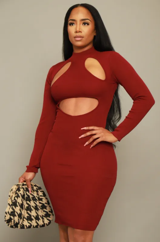 Set For Life Cut Out Midi Dress - Burgundy sold by Swankaposh